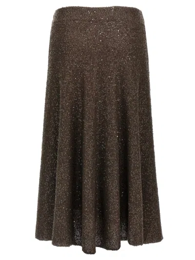 Brunello Cucinelli Texture Dazzling Midi Skirt With Sequined Finish