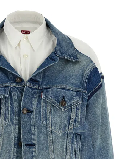 Junya Watanabe Double-layer Denim Front Shirt Jacket In Blue