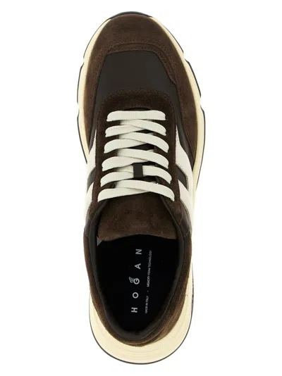 Hogan Coffee Brown Leather Sneakers With Memory Foam Insole