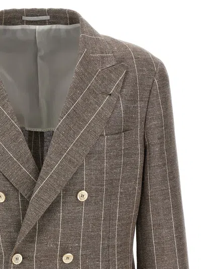 Brunello Cucinelli Deconstructed Blazer With Striped Pattern And Button Detailing In Brown