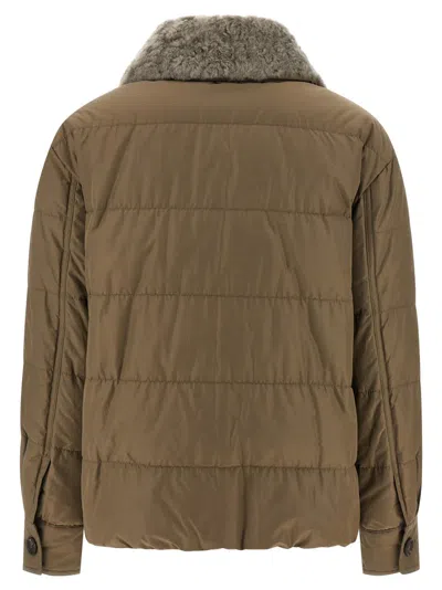 Brunello Cucinelli Quilted Coat With Plush Shearling Collar And Flap Pockets