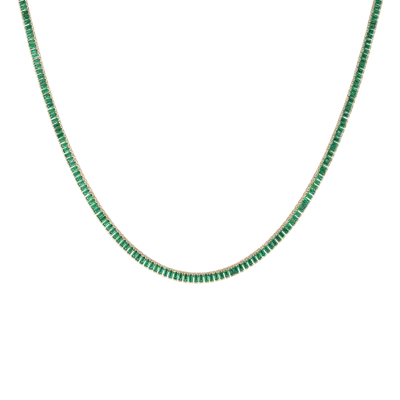 Aurate New York Lab Grown Green Emerald Baguette Tennis Necklace In Yellow