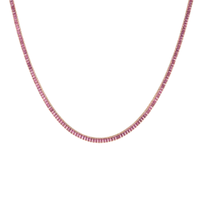 Aurate New York Lab Grown Pink Sapphire Baguette Tennis Necklace In Yellow