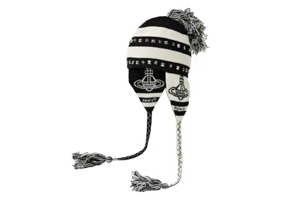 Pre-owned Palace X Vivienne Westwood Orb Knit Earflap Beanie In Black/white