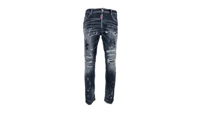 Pre-owned Dsquared2 Men's  Skater Jean Reinforced Ripped Paint Splatter Wash Jeans In Black