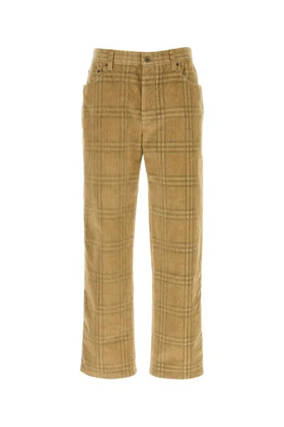 Burberry Corduroy Pant With Embroidered Plaid Pattern In Multi