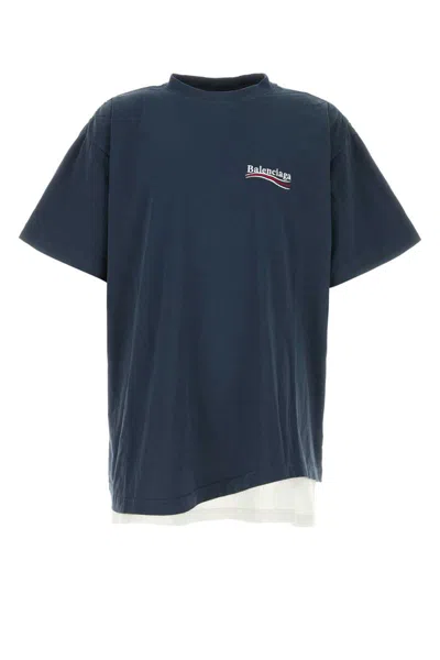 Balenciaga Oversize Crew Neck Layered Hem T-shirt In Blue