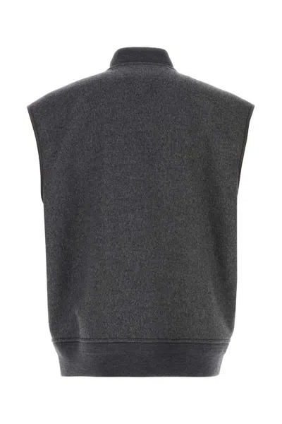 Bottega Veneta Wool Vest With Ribbed Collar And Hem In Gray