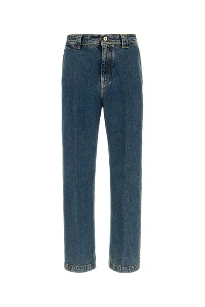 Ferragamo Straight Leg Denim Trousers With Contrast Stitching In Blue
