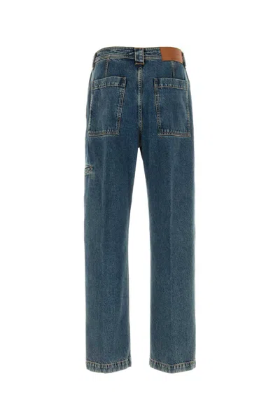 Ferragamo Straight Leg Denim Trousers With Contrast Stitching In Blue