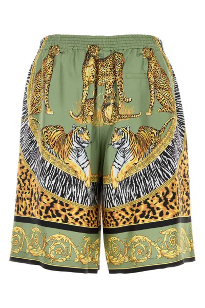 Versace Animal Print Silk Bermuda Shorts