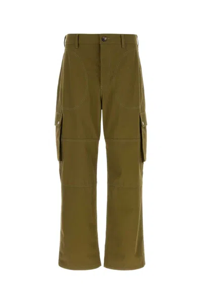 Loewe Wide Leg Cargo Trousers With Button Detailing In Green