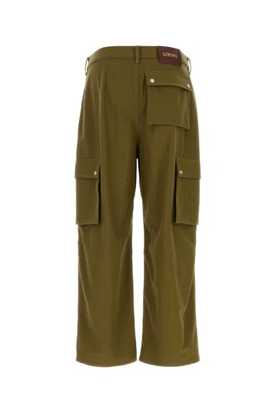 Loewe Wide Leg Cargo Trousers With Button Detailing In Green
