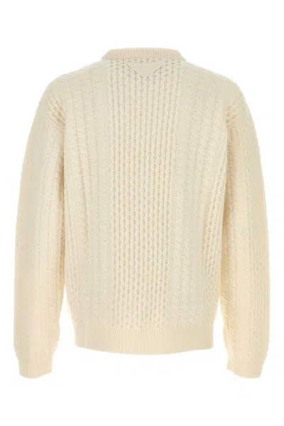 Prada Maglione In Lana Bianca Uomo In Neutral
