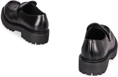 Prada Polished Black Leather Loafers With Chunky Rubber Sole In Black
