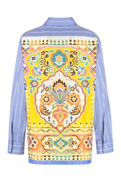 Etro Striped Cotton Shirt In Blue