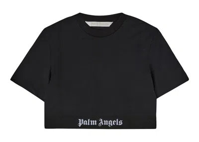 Pre-owned Palm Angels Women's Logo Tape Cropped T-shirt In Black/white In Multi