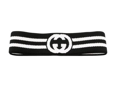 Pre-owned Gucci Interlocking Gg Headband In Black/white In Multi