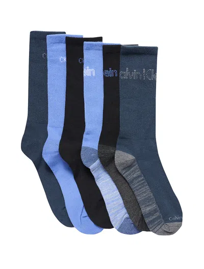 Calvin Klein Men's Cushion 6-pack Crew Socks In Blue
