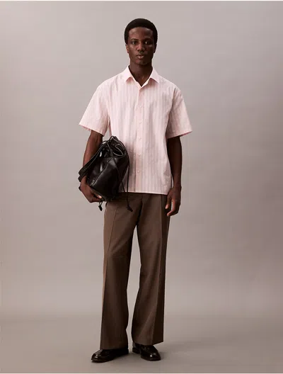Calvin Klein Men's Cotton Striped Textured Short-sleeve Shirt In Pink