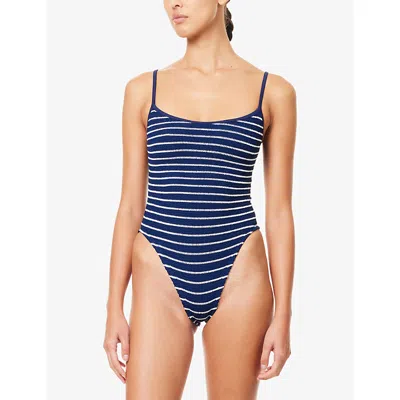 Hunza G Womens Navy/white Stripe Pamela Seersucker Swimsuit