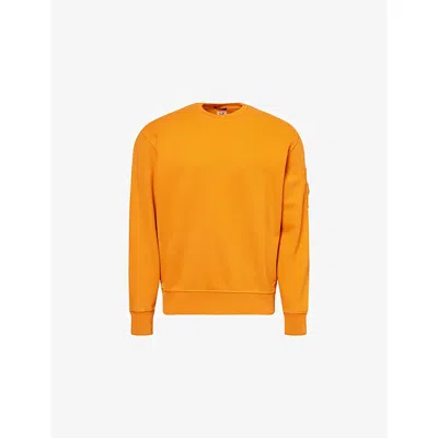 C.p. Company Mens Russet Orange Branded-lens Patch Crewneck Cotton Sweater In Orange