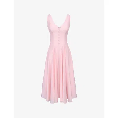 House Of Cb Womens Pink Samira Button-embellished Chiffon Midi Dress In Pink