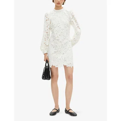 The Kooples Womens Ecru Floral-lace Long-sleeve Woven Mini Dress