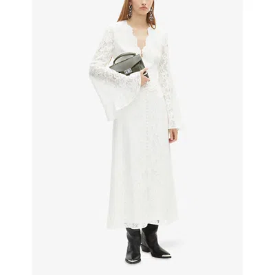 The Kooples Womens Ecru Lace-embroidered Button-down Woven Midi Skirt