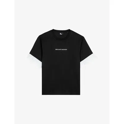 The Kooples Womens Black Slogan-print Lace-trim Cotton T-shirt Xs