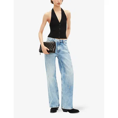 The Kooples Womens Black Halter-neck Button-down Ribbed Knitted Top Xs In Black