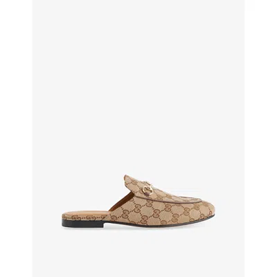 Gucci Womens Beige Ebony Princetown Gg Canvas Mules Eur 40 / 7 Uk