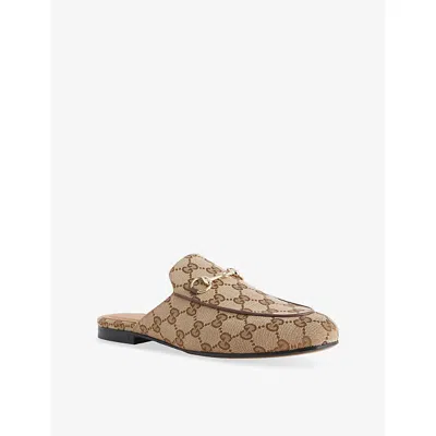 Gucci Womens Beige Ebony Princetown Gg Canvas Mules Eur 40 / 7 Uk