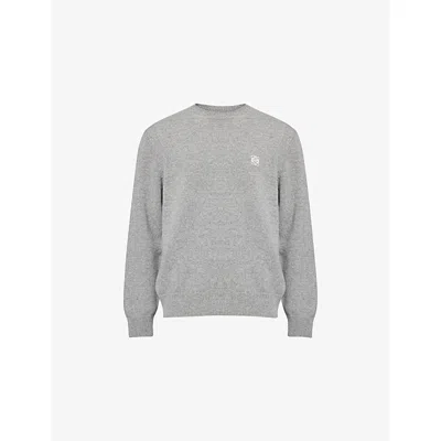 Loewe Mens Grey Melange Anagram Crewneck Wool Jumper In Gold