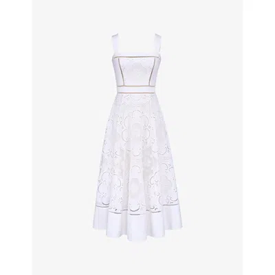 House Of Cb Womens White Ava Broderie-anglaise Stretch-cotton Midi Dress In White
