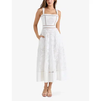 House Of Cb Womens White Ava Broderie-anglaise Stretch-cotton Midi Dress In White
