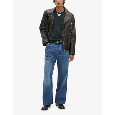 The Kooples Mens Black Used Light Zipped Regular-fit Leather Biker Jacket In Gold