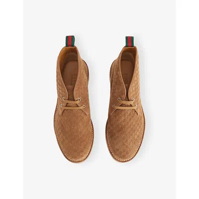 Gucci Brown Oxford Shoes With Web Detail On The Heel And Low Heel In Gg Canvas Man In Brown