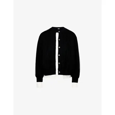 Undercover Womens Black Mesh-layered Round-neck Cotton-knit Cardigan
