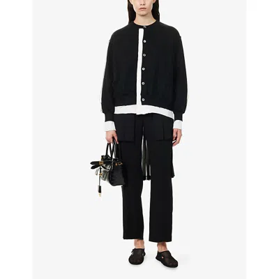 Undercover Womens Black Mesh-layered Round-neck Cotton-knit Cardigan