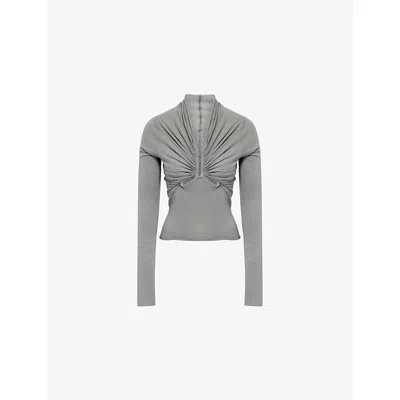 Rick Owens Womens Washed Indigo Allanah Ruched Woven Top