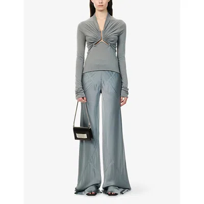 Rick Owens Womens Washed Indigo Allanah Ruched Woven Top