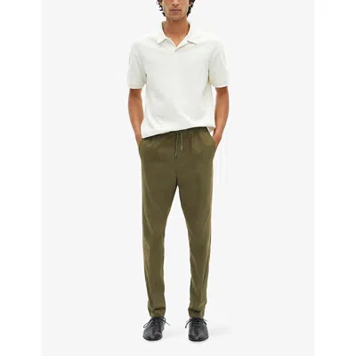 The Kooples Mens Kaki Elasticated-waist Straight-leg Cotton Trousers In Green