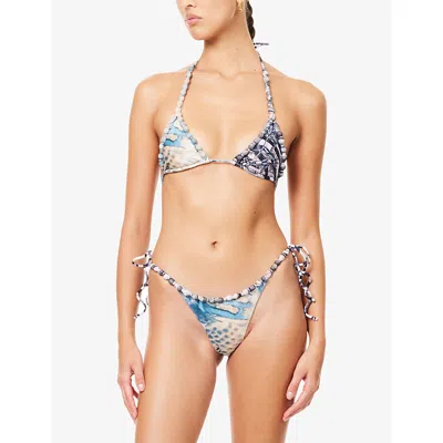 Jaded London Womens Multi Beaded Triangle Bikini Top In Blue
