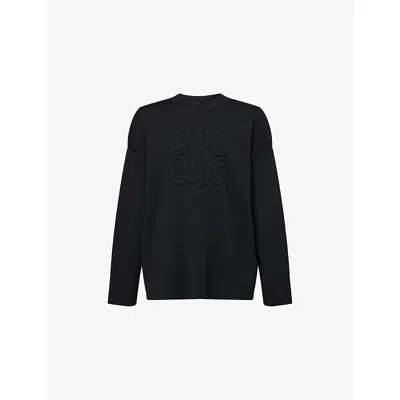 Loewe Relaxed Fit Crewneck Sweater With Embossed Logo In Black
