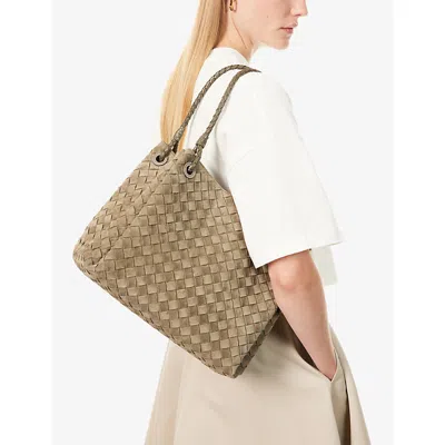 Bottega Veneta Womens Cypress-muse Brass Parachute Large Suede Shoulder Bag