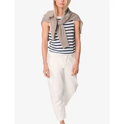 The White Company S Porce/navy Striped Knitted Linen Tank Top