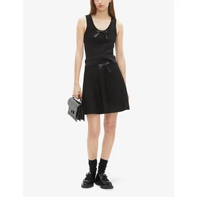 The Kooples Womens Black Bow-embellished Round-neck Woven Top In Black