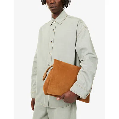 Loewe Mens Tobacco Flamenco Suede Satchel Bag