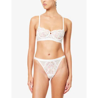 Lounge Underwear Womens White Blossom-print Underwired Lace Bra